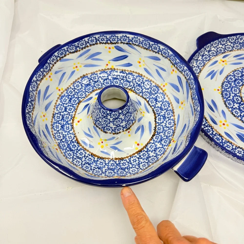 Temp-tations Old World Blue Bundt Cake Pan and Serving Tray Set  *flaw*see pics
